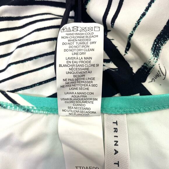 TRINA TURK Copacabana One Piece Swimsuit Tropical Print Teal Black Strappy Sz 4 - Picture 12 of 14